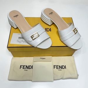 Fendi FF Promenade Croc-Embossed Heeled Mule Slides White EU 38 US 8 Pumps
